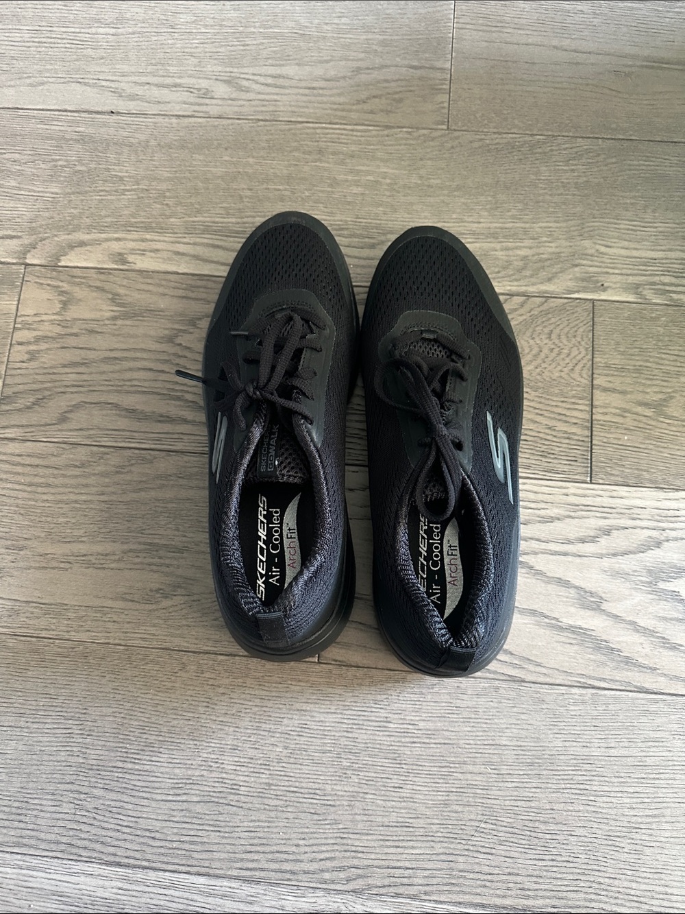 Skechers Men's Black Lace-Up Athletic Sneakers with Gray Logo